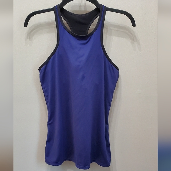 Fabletics Tops - FABLETICS BLUE/PURPLE HIGH NECK RACER BACK TANK TOP WITH PADDING